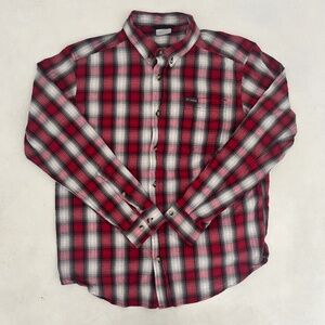 Columbia Sportswear Co. Mens Size L Button Down Shirt Red Plaid Long Sleeve